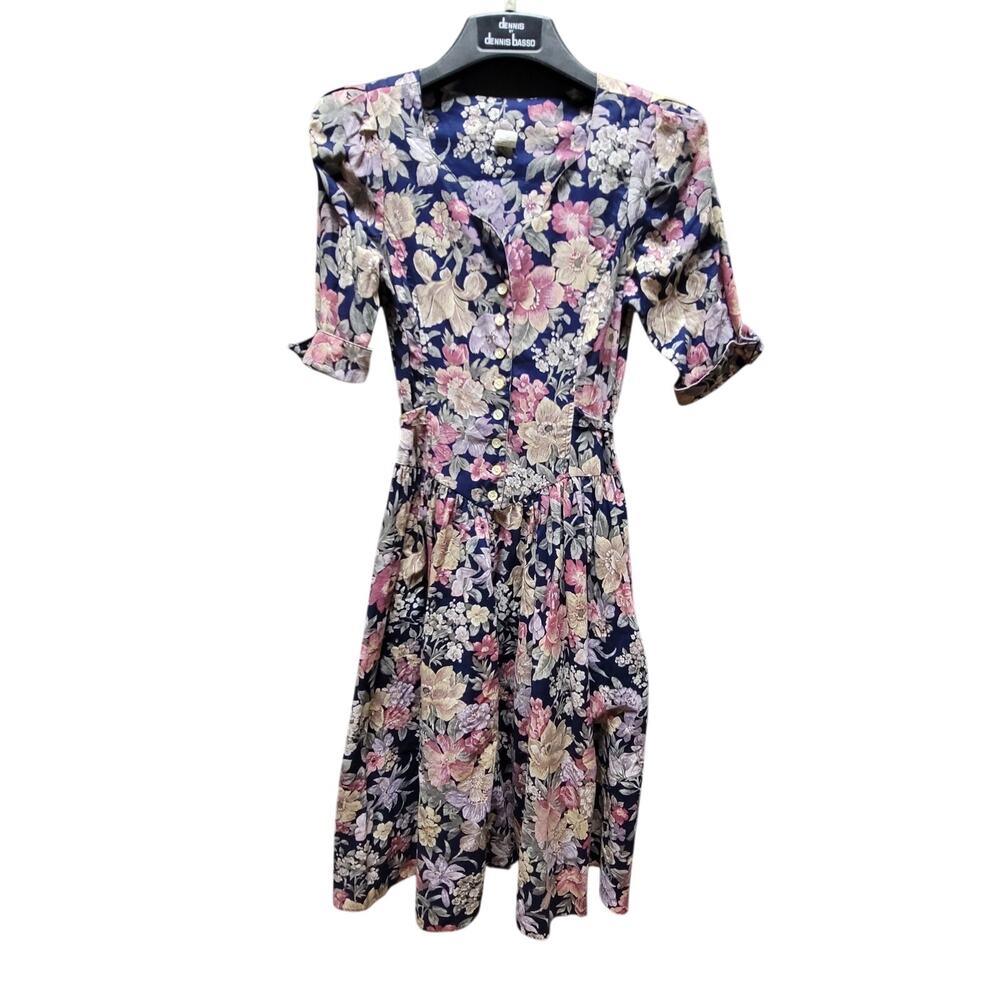NY & Co. Vintage CottageCore Floral dress Size XS Fit Flare Rolled cuff sleeve - Picture 2 of 8